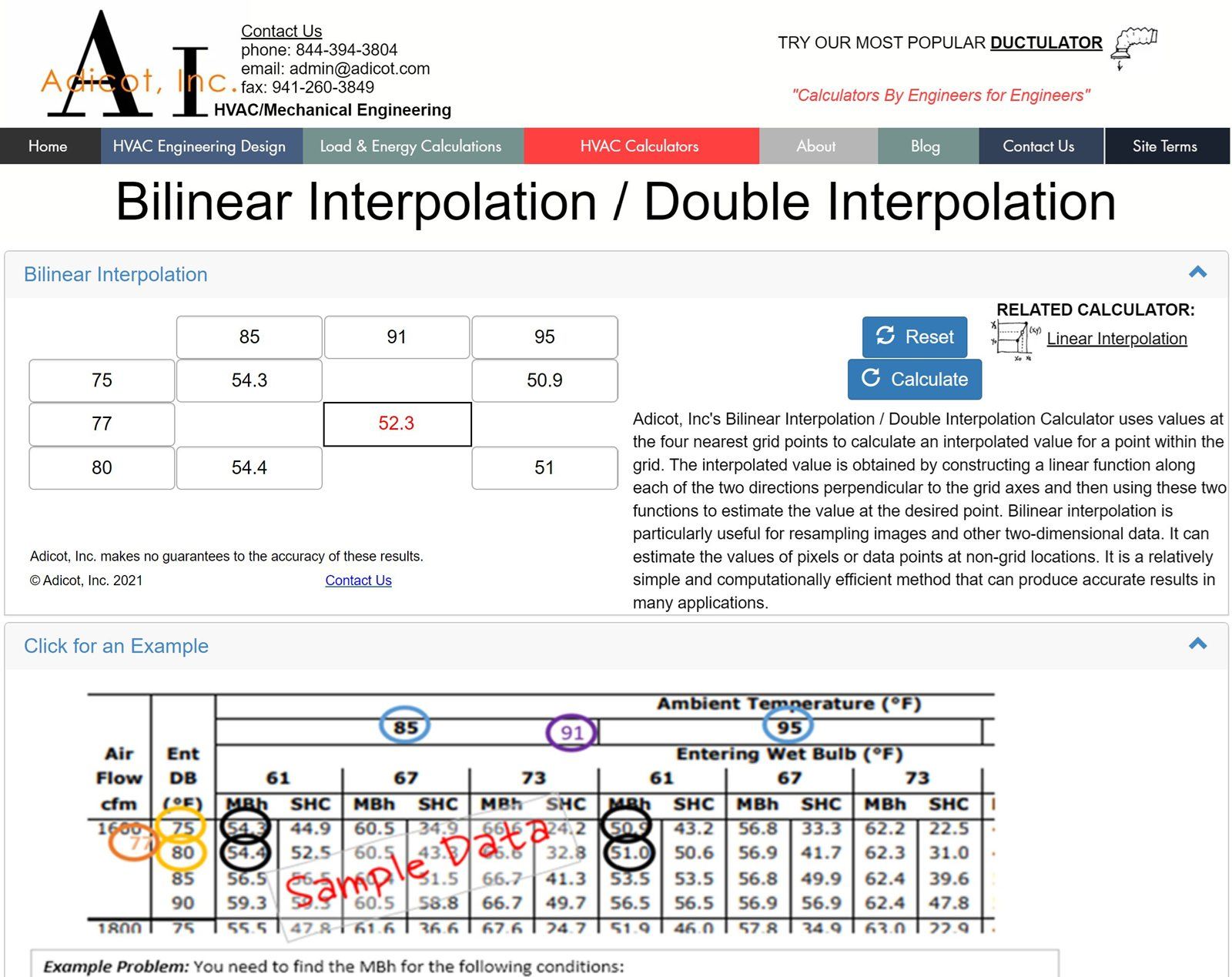 Adicot's bilinear interpolation calculator on the earlier version of the site