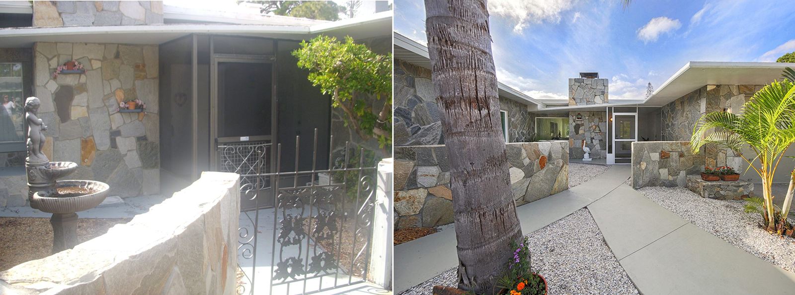 Entry courtyard before and after