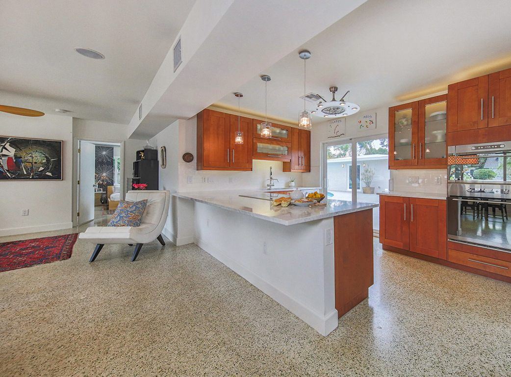 Kitchen island seen from the living area