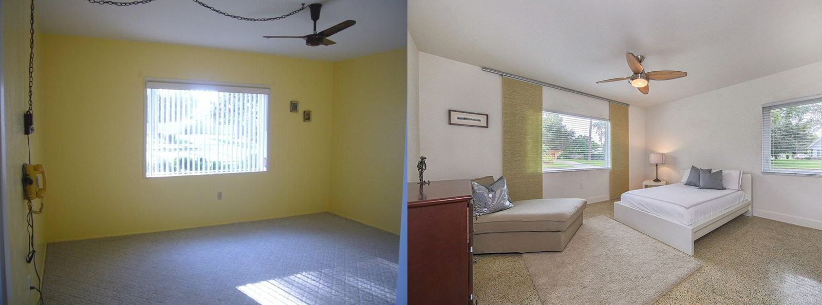 Yellow bedroom before and after