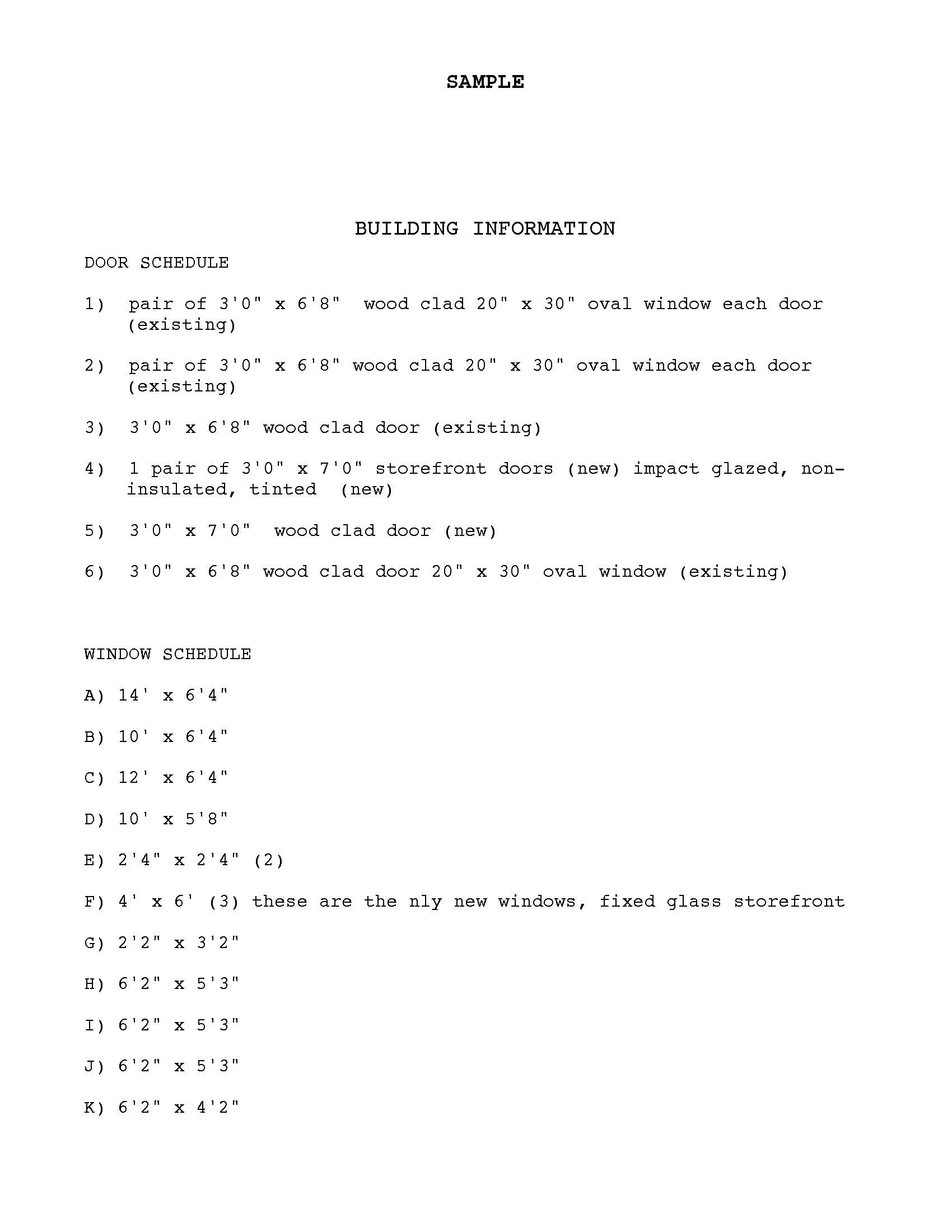 Sample Collection of Building Information for Load and Energy Calculations