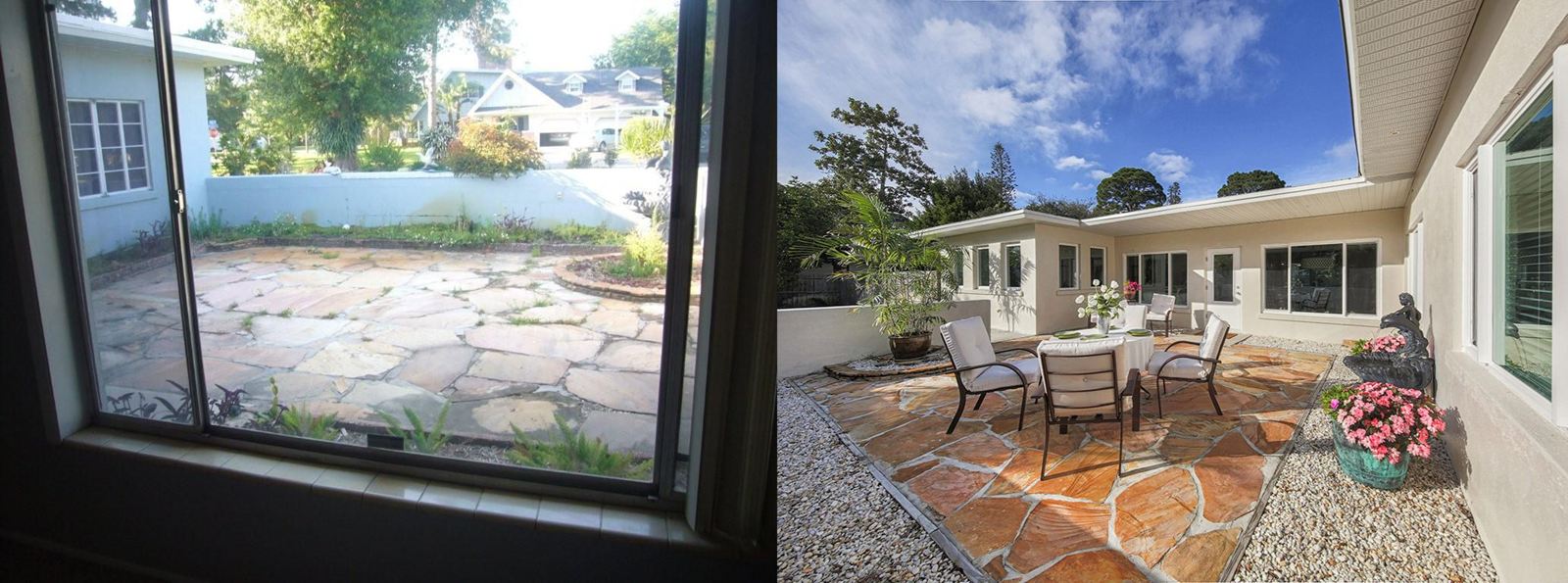 Back patio before and after